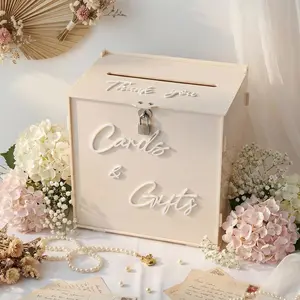 BreezeHug Light Beige Acrylic Wedding Card Box with Slot and Lock, Money Gift Box with DIY Letters Cards Gifts/Thank You Letters, Baby Shower Graduation Birthday Party (Medium)