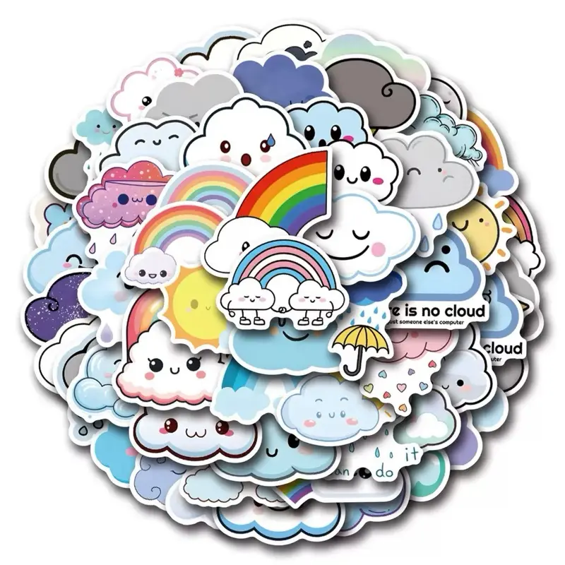 55 pcs Cloud Cute Mix Stickers Decals for Laptops Phones Phone Case Scooter Consoles Walls Luggage Case Books Journal Notebook Craft Project Party Decoration Space Smartphone Cellphone
