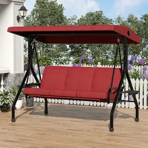 3‑Seat Outdoor Patio Swing with Canopy – 2‑in‑1 Porch Swing with Cup Holders & Thickened Removable Cushions, Weather‑Resistant Steel Frame for Backyard, Porch, Garden
