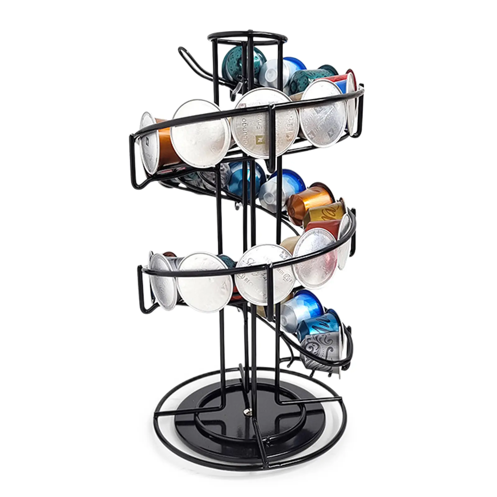 360° Rotates Iron Wire Coffee Pod Carousel Holder - Compact Round, Small Footprint Countertop Storage Stand, Durable, Holds 30 Pods for Home Office Coffee Bars with Colleagues
