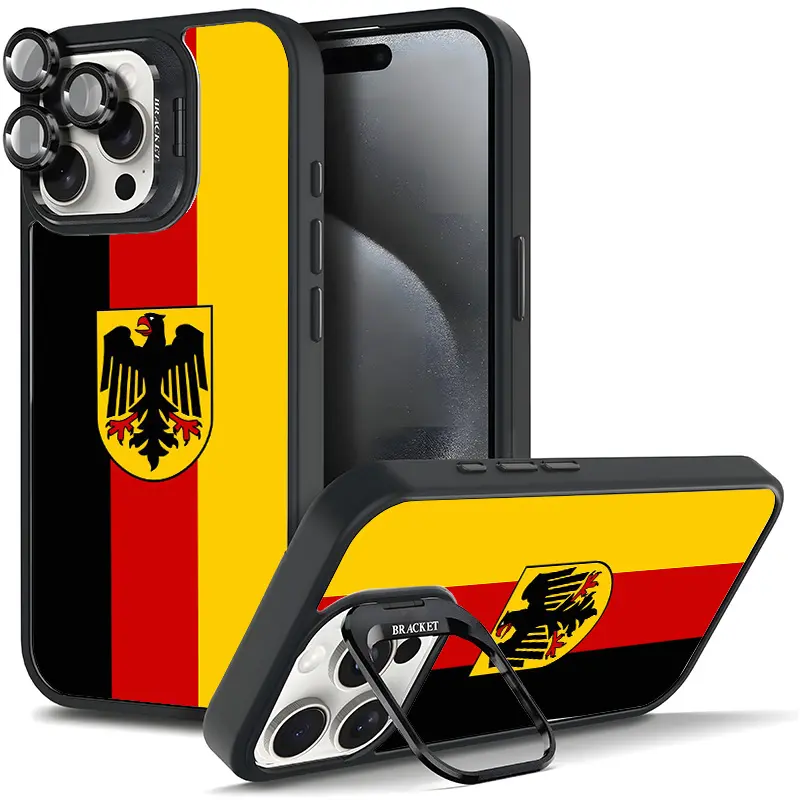 Germany Flag Eagle Protective Smartphone Case - Shockproof, Tough Magnetic, Durable Metal Lens Frame, Film Bracket Stand, Full Camera Protection for Samsung, iPhone 17/AIR/16/15/14/13/12/11 PRO PLUS MAX - Cool Fashionable Cellphone Casing Gift (11X-L1243)