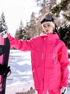 Women's Solid Pocket Zip Up Hooded Jacket, Sporty Long Sleeve Drawstring Waterproof Jacket for Snowboarding Skiing, Women's Sportswear for Fall & Winter