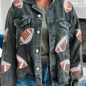 Sequin Football Patch Jacket Distressed. Fit Womenswear