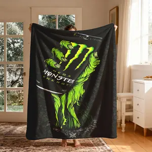 Monster Energy Claw Flannel Slogan Print Blanket, Large Size, Soft Lightweight Warm, Perfect for Bed Sofa Office Camping Travel Gift