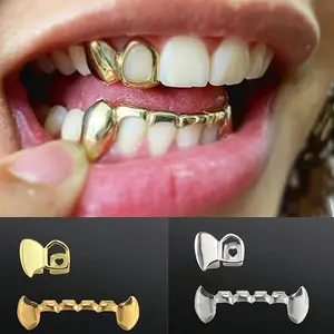 2PCS Vintage Hip-hop Teeth Jewelry Set, Golden/Silvery Punk Hollow Tiger Tooth Pendant for Men & Women