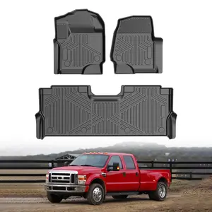 VEVOR Automotive Floor Mats, Fits for Ford F250 F350 F450 F550 2017-2024 2025 Super Duty Crew Cab Bucket Seat with Under Seat Storage, 3 pcs Front and 2nd Row Liners, Floor Liners for Trucks, Black