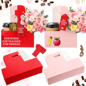 Mother's Day Gifts 20/50 Set Cup Holder Gift 2 Cup Drink Carrier with Greeting Card Ribbon Kraft Paperboard Coffee Caddy for Hot Cold Drinks Bouquets Ideal for Mother Mom Employees Teacher Appreciation Week