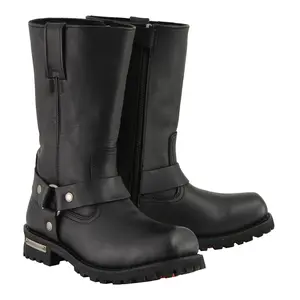 Men's 11 Inch Square Toe Black Motorcycle Harness Boots