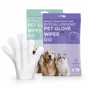 Disposable Pet Grooming Wipes Gloves for Dogs & Cats - No-Rinse Deodorizing Cleaning Bath Wipes| Hypoallergenic Sensitive Skin Paw Body Eye Ear Cleansing Mitts