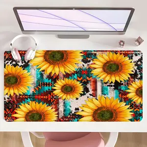 [Mouse Desk Pad] Non-Slip Mouse Pad Large Gaming Mouse Pad With Rubber Base & Stitched Edge Sunflower Bohemian Tribal Geometric Design Desk Top Protector Mat For Home & Office Use