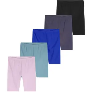 Real Essentials 5 Pack: Girls Cotton Spandex Biker Short Cartwheel Dance Shorts Athletic Under Dress Gymnastics (Ages 4-18)