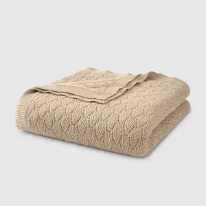 Jeremiah Brent Home Pointelle Throw Blanket Sand