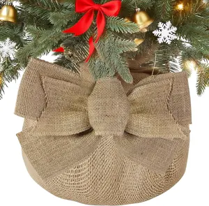 Burlap Bag Christmas Tree Base Cover, 51"X51" Rustic Burlap Cloth to Fully Wrap Christmas Tree Base Skirts Sack Decoration Vintage Tree Collars with Bows and 10Sheets Paper for Xmas Decor Home Crafts