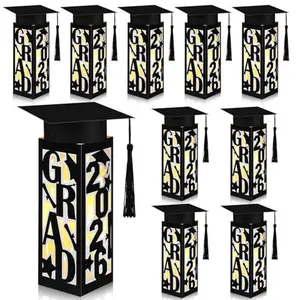 9/6 Pcs Graduation Centerpieces for 2026 Grad Party Cardboard Lantern with Grad Cap & LED Light Graduation Gifts Table Centerpieces for Class of 2026 Grad Party Table Decorations Congrats School College Photo Props