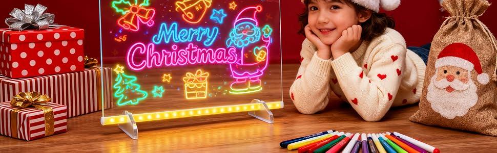 【US】Lumiboard LED Drawing Board for Kids Gift, Glow Doodle Board with Neon Markers, Reusable Light Up Acrylic Board for Birthday and Holiday Gifts
