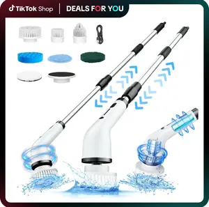 【BLOOM】Electric Cordless Spin Scrubber with 4 Replaceable Heads,8 in 1 Upgraded Extension Handle, Full-Body IPX7 Waterproof, 2H Work Time, 2 Speeds for Bathroom Shower Tile Glass