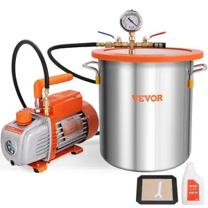 VEVOR 3 Gallon Vacuum Chamber and 3.5 CFM Pump Kit, Tempered Glass Lid Vacuum Degassing Chamber Kit, Single Stage Vacuum Pump with 250 ml Oil Bottle, for Stabilizing Wood, Degassing Silicones, EpoxiesVEVOR Super Brand Day