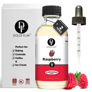 Dolce Flav 2 oz Water-Soluble Raspberry Flavoring Extract - Sweet Fruity Tangy Finish - Ideal for Baking Cocktails Coffee & Ice Cream - 2000+ Drops - Dye-Free Natural Flavoring