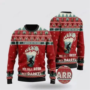 Bigfoot Sweater, Who Has A Beer Whit Darryl Ugly Christmas Sweater, Ugly Sweater For Men And Women