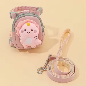 Cute Dinosaur Pet Backpack Leash Set, Adjustable Small Dog Cat Chest Harness, Carry Food or Poop Bag Backpack Walking Harness, Hands Free Leash