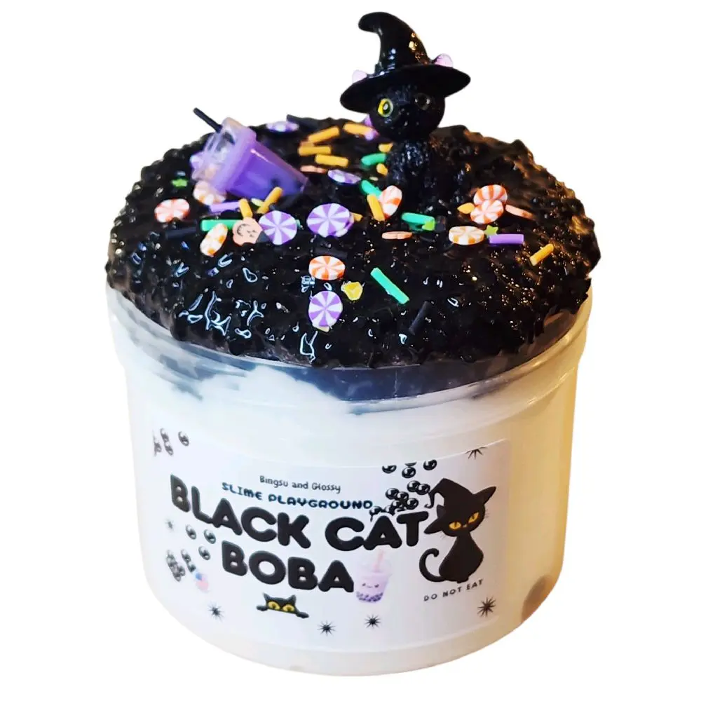 Black Cat Boba Slime - 8 oz  - Sensory - ASMR - Halloween