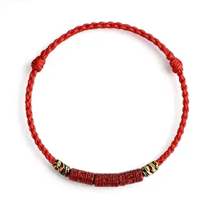 Adjustable Mantra Woven Cord  Cinnabar Embellished Tibetan Design Personalized Gifts with Blessing Meaning Braided Matching Couple Friend  Heart Rate Set money attraction bracelet