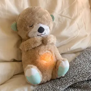(Rhythmic Breathing Motion)Sound Machine Breathing Otter Plush Toy with Rhythmic Movements & Music for Baby Sleep - Gentle Hug & Four Gear Adjustment for Soothing & Relaxation Cute Musical Light Up