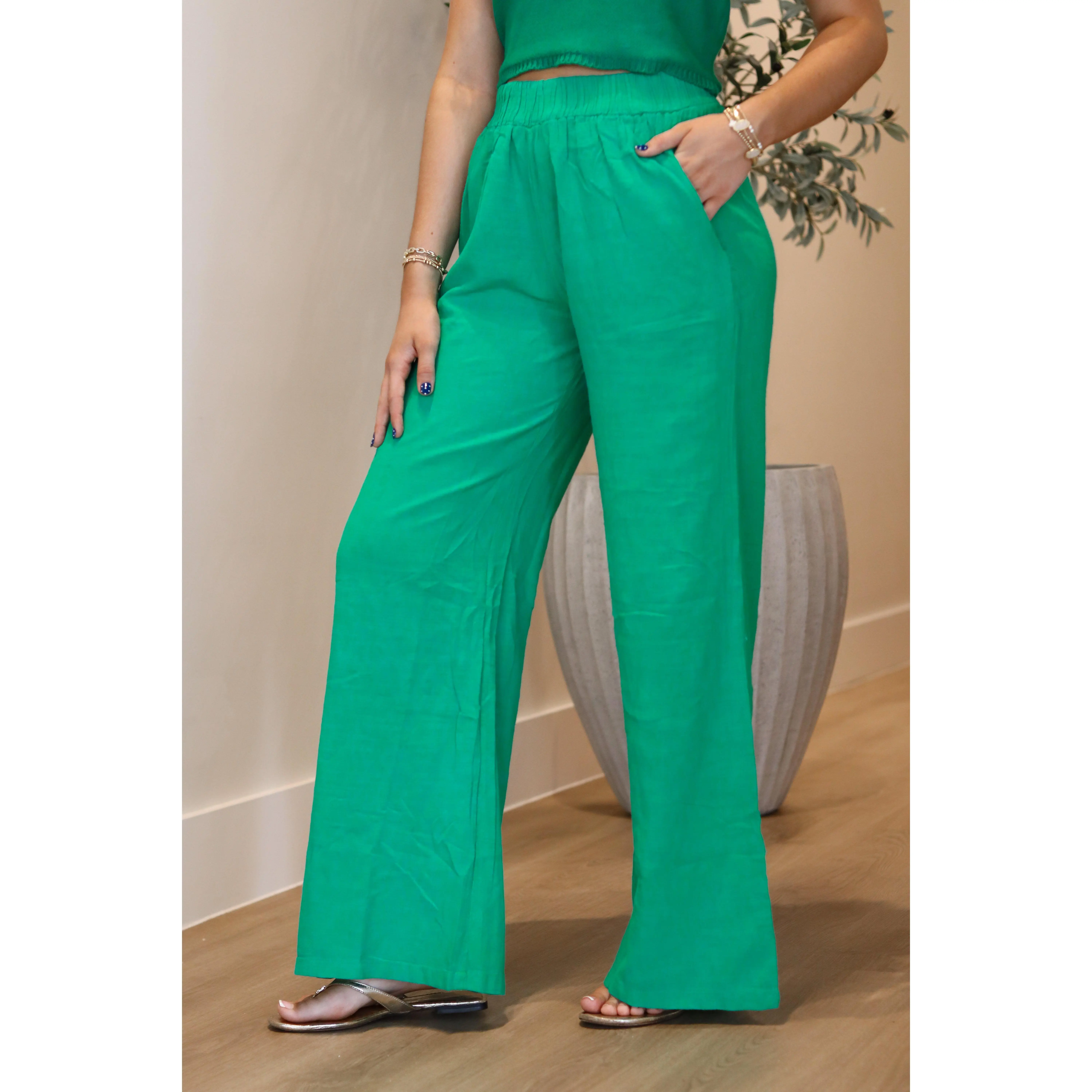 Iris Flowy Pants - Emerald