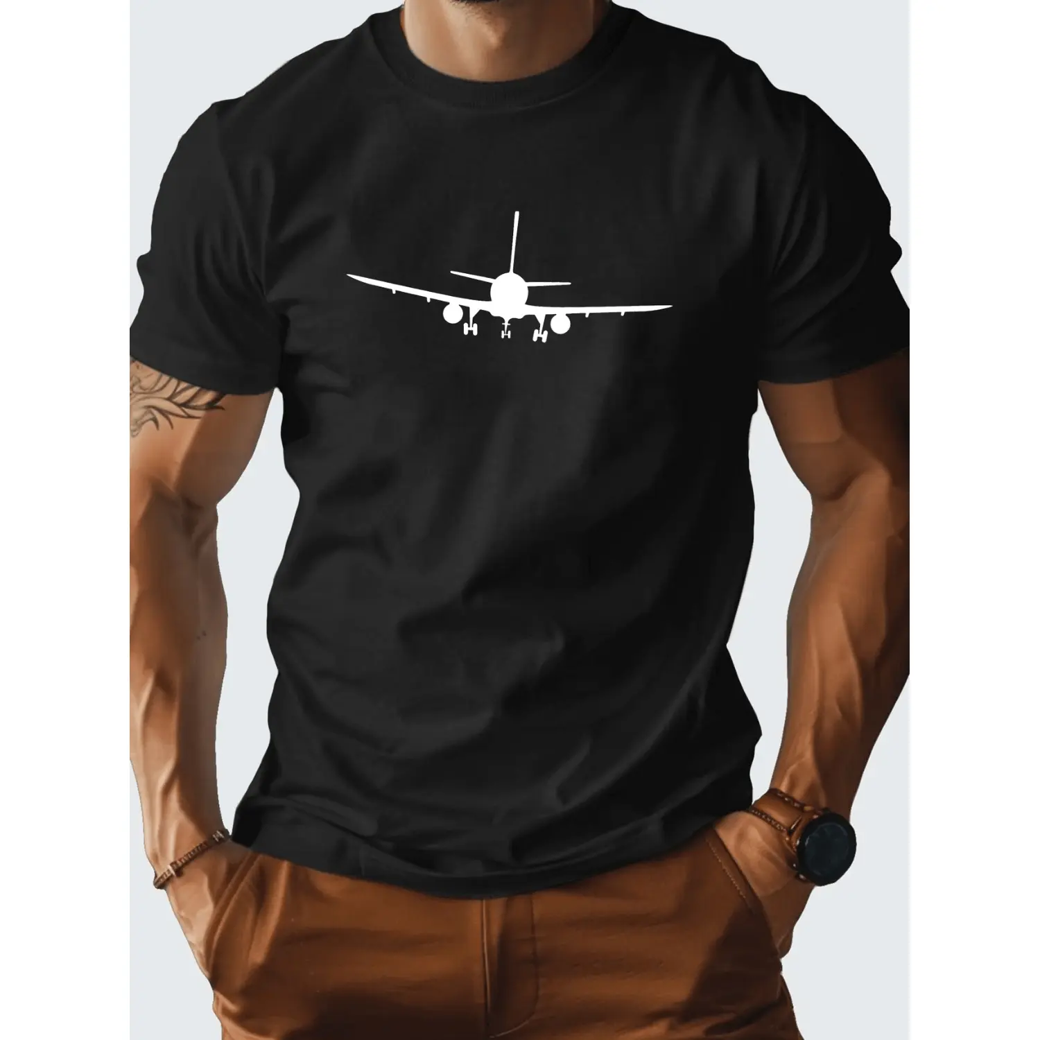 Soft & Comfy T shirt mens 180gsm cotton t shirt with airplane graphic print breathable summer crew neck tee regular fit casual shirt machine washable ships from usa everyday relaxed fit tee able fabric white A71