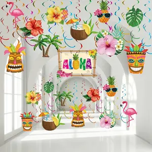 30 count Hawaiian Luau Birthday Party Hanging Swirl Decorations, Flower Tropical Palm  Sign Foil Ceiling Decor for Floral Tropical Party Summer Beach Pool Tiki Supplies(Summer)