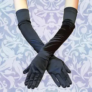Women's Party Opera Night Club Stripper Bridal Evening Wedding Satin Arm Hand Sleeve Long Gloves – BLACK