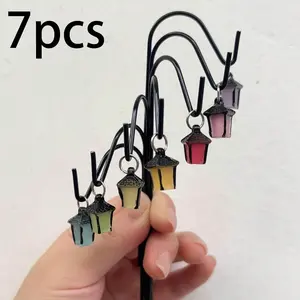 Night Glow Garden Plaque, Resin Fairy Mini Decor with Colorful Lanterns, Rural Style Outdoor Christmas Decoration, Outdoor Decorative Lights, Solar Powered