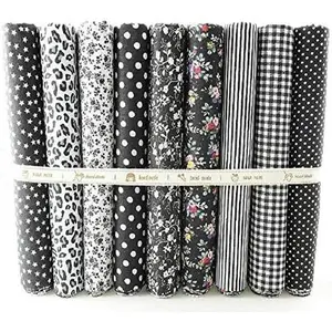 9 Pcs Black-Based Printed Floral Cotton - Precut Sewing Quilting (19.6x19.6in)