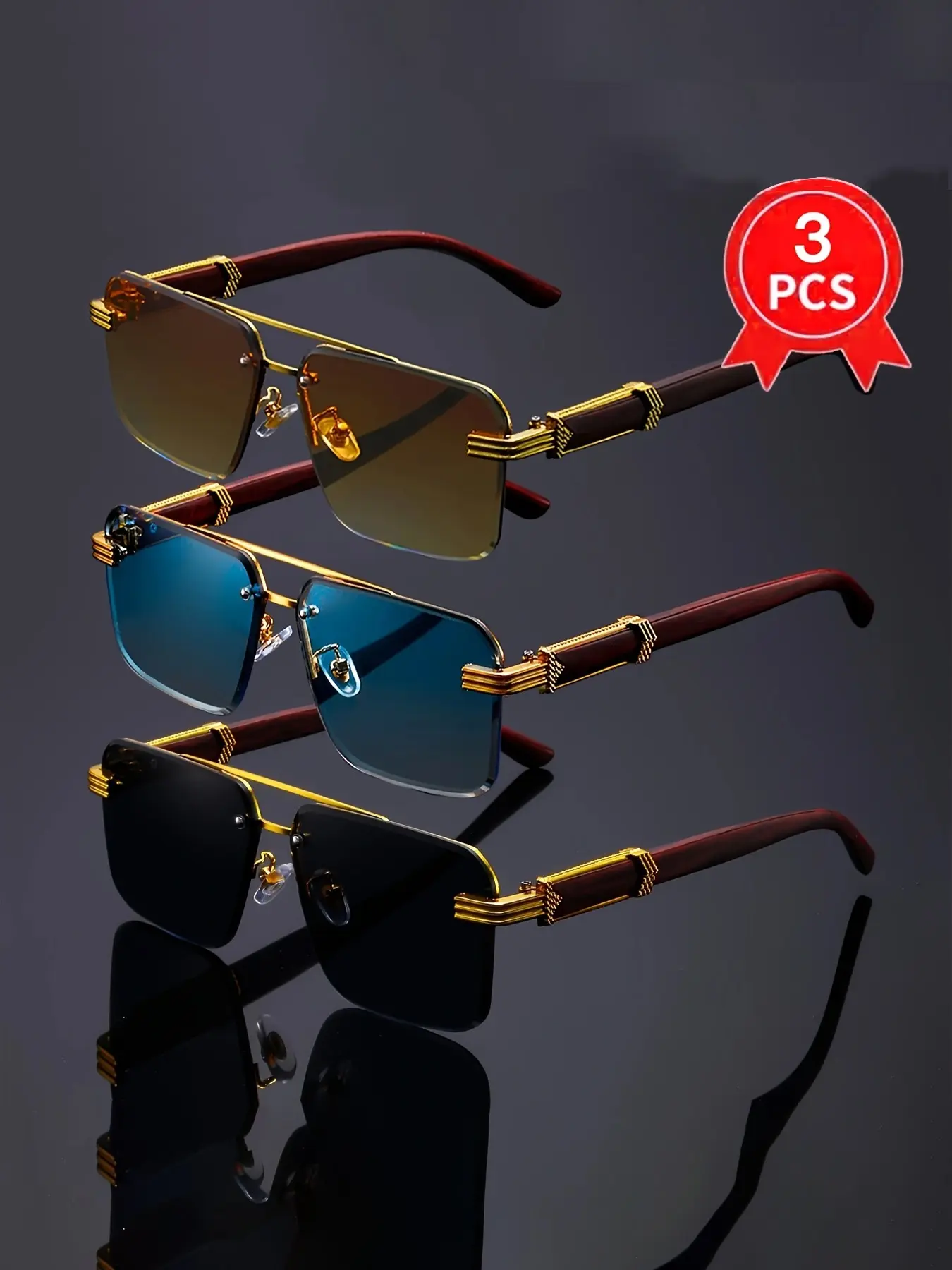 3-Piece Frameless Glasses Business Retro Style, Suitable for Men & Women Daily Commute, Shopping Photography, Value Combo Pack, Stylish Glasses, Trending Glasses