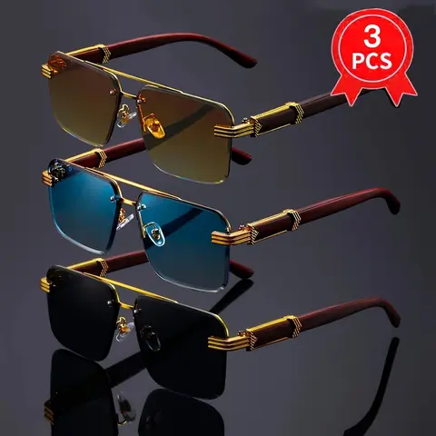 3-Piece Frameless Glasses, Business Retro Style Fashion Eyewear for Men & Women, Suitable for Daily Commute, Shopping and Photo Taking Must Have Glasses
