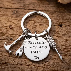 Stainless steel tool-shaped keychain – the perfect Father's Day gift! Engraved with "Dad, please remember I love you"; sturdy and durable, combining a hammer, wrench, and screwdriver in one design | Stylish men's car key accessory.