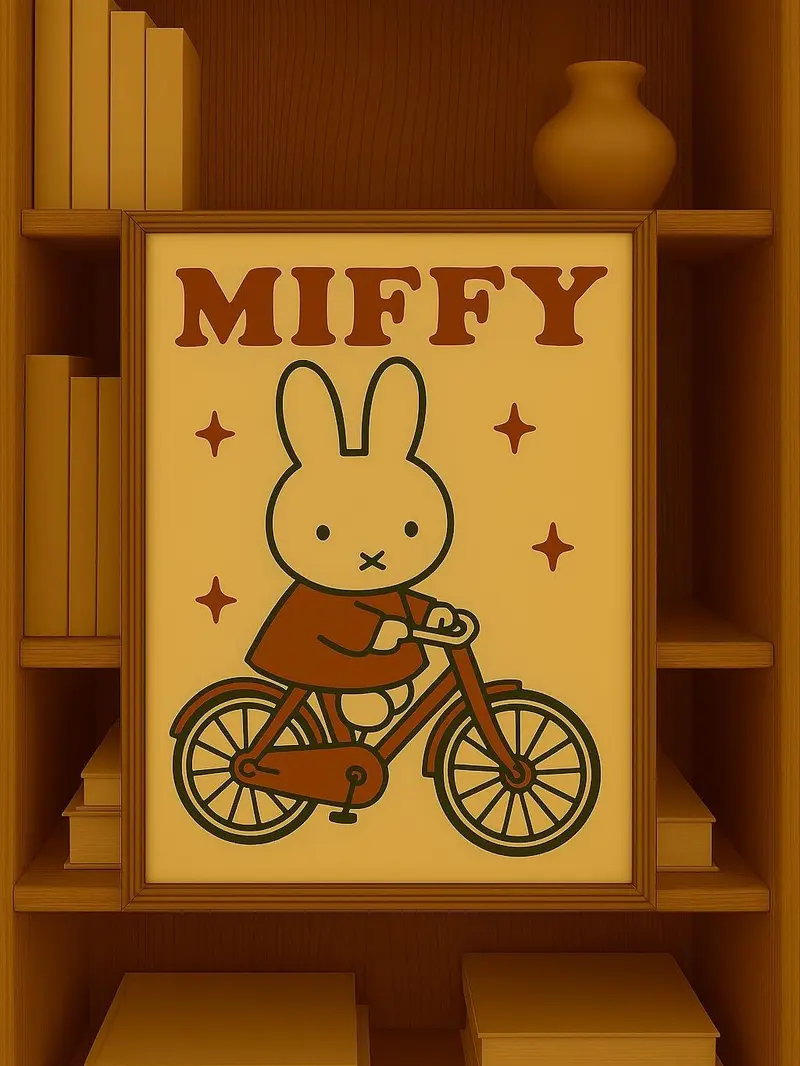 Vintage Miffy Bicycle Print – Kids Room Decor Poster - Canvas