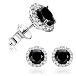 Black Stud Earrings for Women and Men 18k White Gold Plated Sterling Silver Diamond Earring,Square Round Zirconia Jewelry