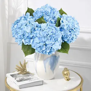 4Pcs Hydrangea Artificial Flowers Realistic Latex Texture for Spring Decoration Home Party Wedding Living Room Decoration 21''Blue