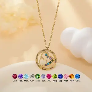N1208 Personalized Custom Name Love Pendant DIY Birthstone Stainless Steel Necklace Gift for Women