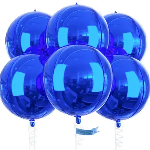 PartyWoo Royal Blue Foil Balloons 6pcs 22 Inch Large Round Foil Big Giant 4D Jumbo Inflatable Mirror Ball Mylar Balloons for Graduation Men Birthday Retirement Baseball Gaming Party Decorations