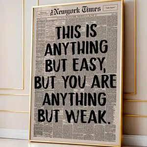 Retro This Is Anything But Easy Newspaper Wall Art, Motivation Quote Poster, Aesthetic Typography Print, Gallery Wrapped Canvas Decor