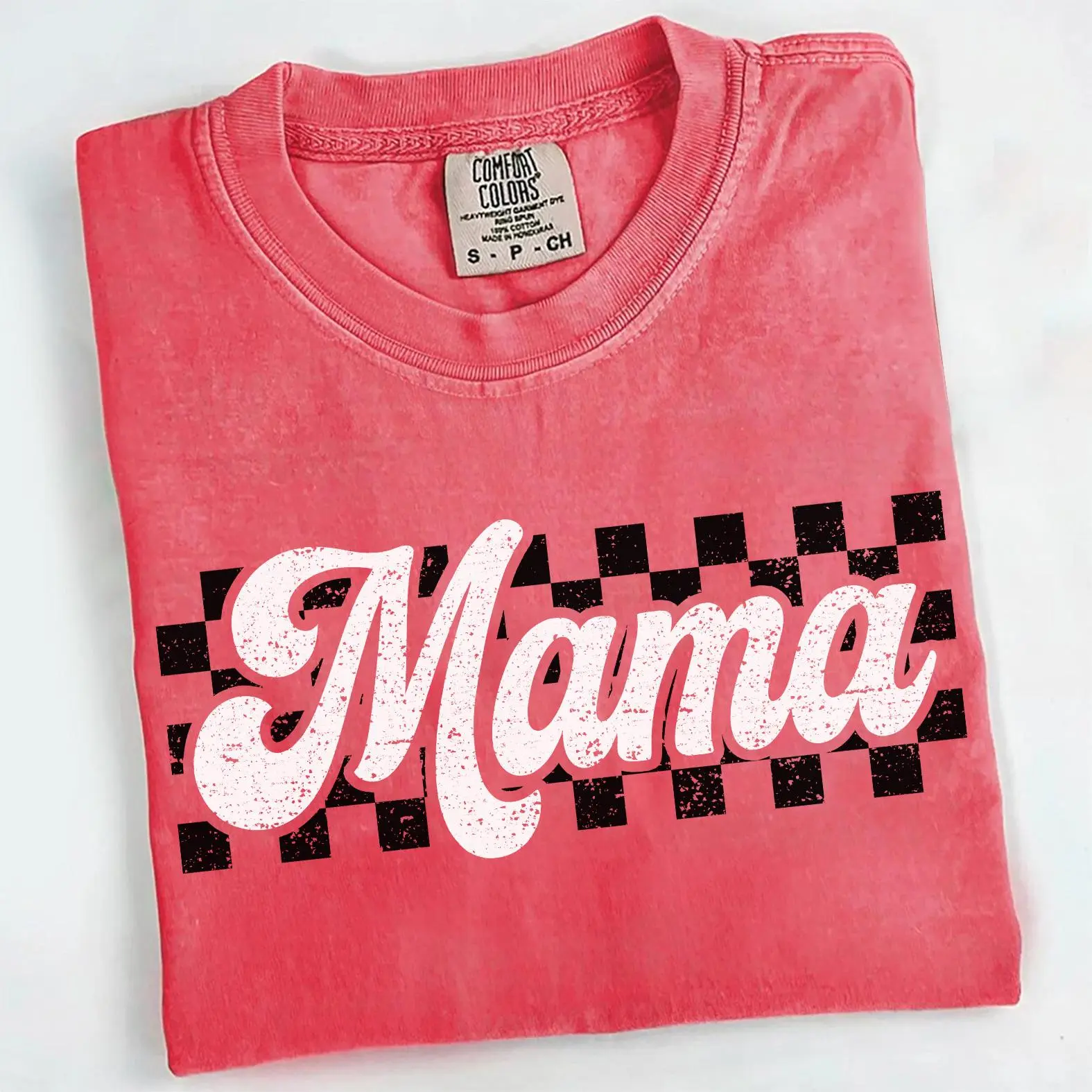 Comfort Colors Mama Shirt, Retro Checkerboard Graphic Tee, Cool Mom T-Shirt, Mother’s Day Gift