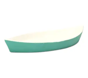 HomeRoots 10" Aqua And White Cast Iron Oval Boat Shaped Tray