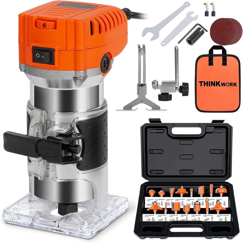 THINKWORK Compact Router, 6.5-Amp 1.25 HP Compact Wood Palm Router Tool ...