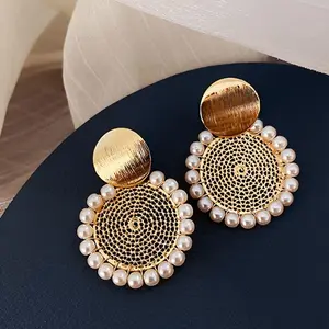 Handmade Ethnic Round Mesh Earrings - Middle Eastern Bollywood Style, Pattern-Engraved, Custom Design, Bridal Series (Pair), Custom Design Earrings, Bridal Series Earrings