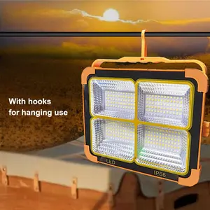 Solar Rechargeable Work Light, IP66 Waterproof LED Floor Light with Stepless Brightness for Mechanic Camping Fishing Car Repair Emergency Worklight for Hurricane