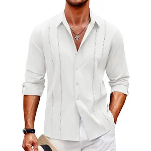 COOFANDY Mens Cuban Guayabera Shirt Casual Button Down Shirts Long Sleeve Summer Beach Shirts