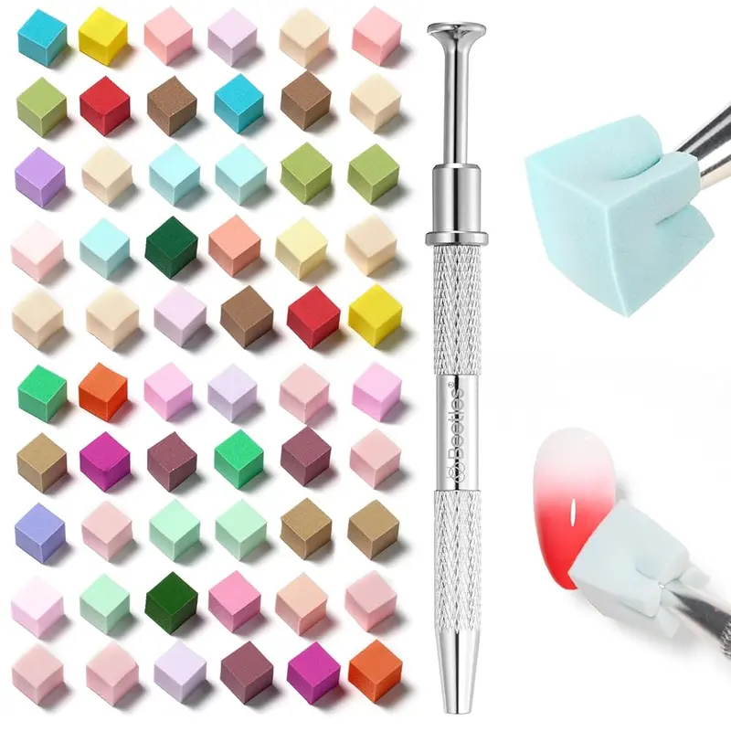 Beetles Soft Nail Sponges for Ombre, Colorful Nail Art Sponges With Grabbing Pen, Aura Nails, Ombre Nail Brush, Manicure Nail Art Tool, Professional Accessories Supplies Nail Art DIY Home Salon, Nail Ombre Brush+88 Pcs Large Soft Nail Sponges, Set,familyf
