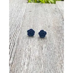 Navy Blue Rose Stud Earrings